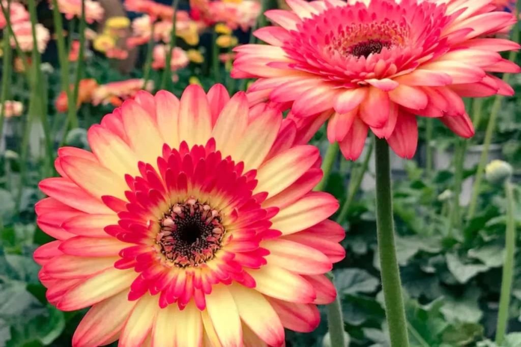 Varias flores gerbera vermelhas