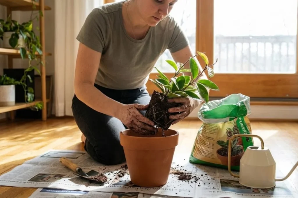 Flor de cera: Como plantar, cuidados, variedades e significado 9 Pessoa plantando a flor de cera em casa