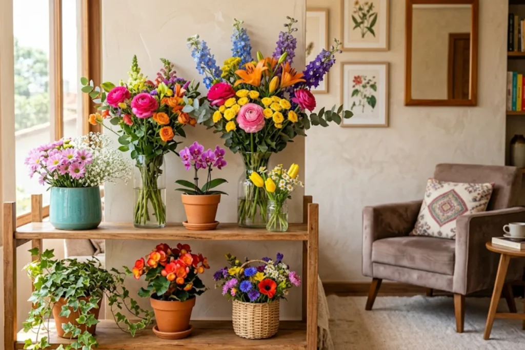 Flores Coloridas em Ambientes Internos