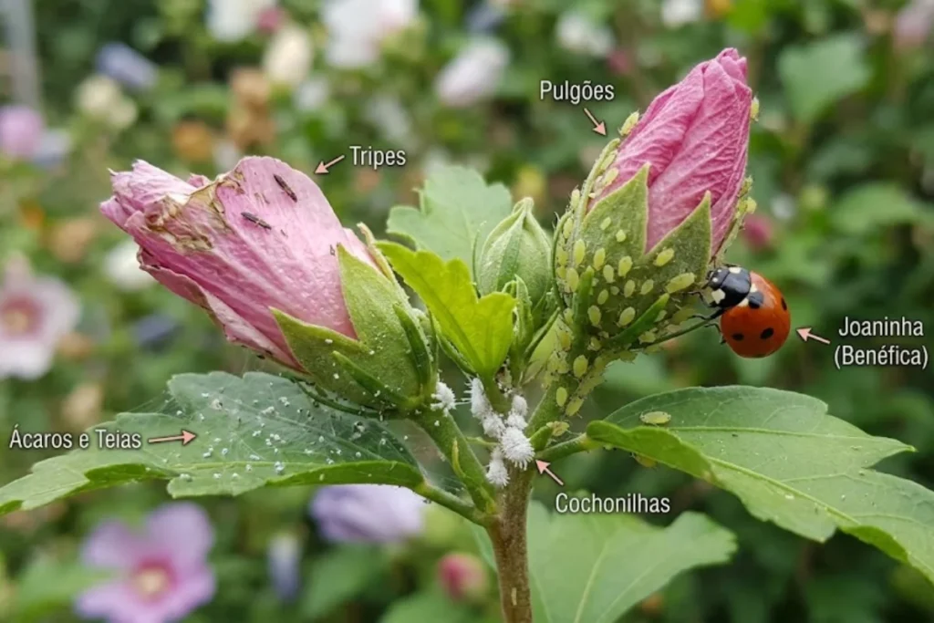 Planta com flores repletas de Pragas